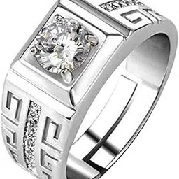 karishma kreations Ring for Men Mens couples gents Boys Boyfriend American diamond Stylish proposal Adjustable Silver Finger ring combo-picture-46