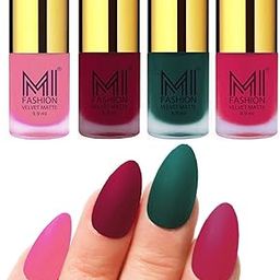 MI FASHION Velvet High Finish Matte Nail Polish Combo Set Radiant Nails 9.9ml Each Baby Pink, Mauve, Dark Green, Pink (Pack Of-4)-picture-17