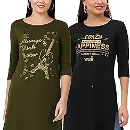 fleximaa Women's Cotton Printed Round Neck 3/4 Sleeve Long Top-picture-24