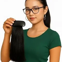 Alizz 10 Inch Ponytail Human Hair Extensions - Straight | Easy Clip-In Style | Natural Hair | Changeable clips | Original human hair extensions | Washable (10, Jet Black)-picture-12