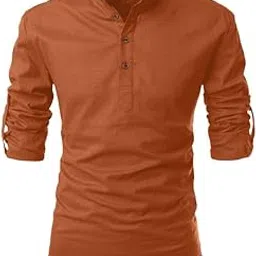 Fifth U Men's Cotton Polyester Blend Solid Mandarin Collar Self Design Full Sleeve Casual Short Kurta-picture-38