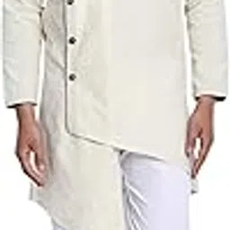 skavij Men's Cotton Solid Kurta Pyjama Angrakha 2-Piece Ethnic Casual Dress-picture-37