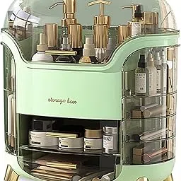 Makeup Organizer Countertop Vanity Case Skin Care Cosmetic Storage Box Bathroom Counter Perfume Skincare Organizers Make Up Caddy Gift for Women Girls Clear Design Easy Visibility-Green image 1