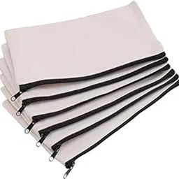 Mluffy Multipurpose Pen Pencil Case Cotton Canvas Zipper Bag | Blank Makeup Bag Plain Pencil Pouch Travel Toiletry Purse for Travel and Work (White) (Pack of 2)-image-22