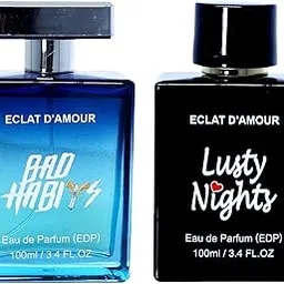 ECLAT D'AMOUR Bad Habits & Lusty Nights Eau de Parfum Set 2 x 100ml Long-Lasting Luxury Perfume for Men & Women Bold Citrus, Spicy & Woody Fragrance Signature Scent-image-0