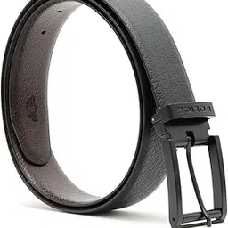 police Men's Italian Leather Reversible Belt | Textured Black/Brown Leather Belt with Matte Black Buckle | Premium Formal & Casual Adjustable Belt for Men image 1