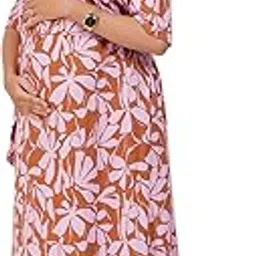 modest materna Blue Drape Maternity Maxi for Women - Feeding Nighty, Soft Cotton Ribbed Fabric, Asymmetrical Design, Maternity Nighty for Women Feeding, Nursing Access (in, Alpha, XL, Blush)-picture-16