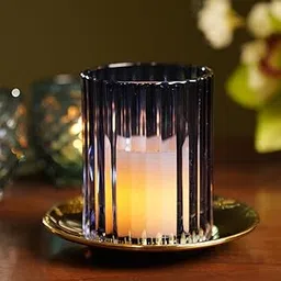 Pure Home + Living Blue Textured Glass Candle Holder with Base for Diwali Christmas (Pack of 1) Votives, Corporate Gifts, Home Decor Gift-picture-17