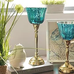 Pure Home + Living Teal and Gold Votive with Metal Stand - Large image 1