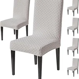 House of Quirk Stylish Jacquard Dining Chair Cover – 220 GSM Stretch Fabric, Universal Fit Short Seat Slipcover, Removable & Washable Protector (Grey, Pack of 6)-picture-45