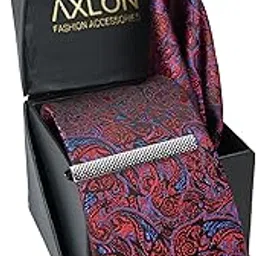 axlon Tie for Men – Striped Silk Neck Ties Set with Cufflinks Flower Pin, Pocket Square & Black Gift Box, Combo Necktie Sets for Office Wear, Formal Suits & Weddings (Luxe Maroon, NXSMX_151) image 1