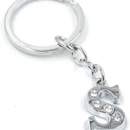 AK Store English Alphabet Letter Silver Metal Keychain with Crystal Stones, for Car Bike Men Women Keyrings (Letter S)-image-26