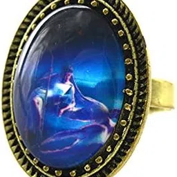 Valentine Gift Retro Vintage Divine Celestial Oxidized Gold Plated Blue Crystal Stone Lady on Rock Ring For Women Girls-image-2