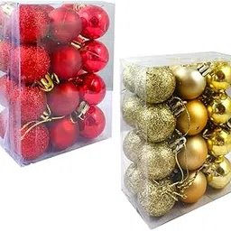 Evisha 24 Red & Golden Christmas X-Mass Tree Decoration Balls Hangings Ornaments Hanging Tree Balls Merry Ball Bauble Decoration for Home Party (12 Red and 12 Golden)-image-2