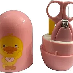 Baby Nail Care Kit with Duck Design Storage Case, 4-Piece Grooming Set of Nail Clipper, Nail File, Scissors, Tweezers, Pink,-picture-20