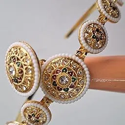 GratiHive Kundan Mathapatti Hairband with Maang Tikka for Women | Gold Plated Traditional Headband Hair Accessories | Matha Patti Hair Band for Women (Pack of 1)-picture-15