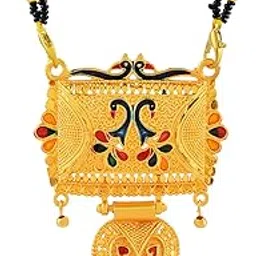dulci Traditional Gold Plated Mangalsutra with Dual Peacock & Heart Enamel Pendant Jewellery For Women-picture-15