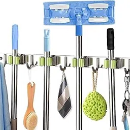 Kepzell Mop and Broom Holder Wall Mount Heavy Duty, Premium Stainless Steel Utility Rack for Tools Hanger, Metal Broom Closet Organizer for Home, Garage, Even Outdoor(4 Rack 5 Hooks)-image-99