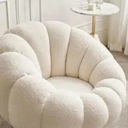 CRAFTCITY Pumpkin Style Wooden Sofa, Contemporary Modern & Cozy Accent Chair for Living Room (Beige, 1 Seater Chair)-picture-28