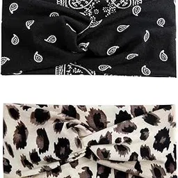 future tabs Paisley Print & Animal Print Wide Bandana Knot Headband Combo - Black & White | Criss Cross Head Hair Wrap Cloth For Men & Women | Comfortable Headbands For Yoga, Jogging & Gym-picture-34