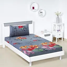 Amazon Brand - Solimo Polyester Hibiscus Haven 144 TC Single Bedsheet with 1 Pillow Cover, 95 GSM,Multicolour-picture-18