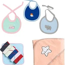Fash-N-Vibe Infant Drool Control Kit with Three Bibs Seven Weekday Washcloths and One Printed Hooded Towel for Newborns Age 0 to 6 Months Soft Cotton Fabric Essentials Set_10-picture-23