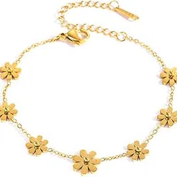 aaishwarya 18K Gold Plated, Waterproof, Anti-Tarnish, Titanium Steel, Floral Charm Bracelet| Gift for Women and Girls-picture-10