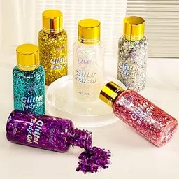 Face and Body Glitter Mermaid Sequins Chunky Glitter Liquid Eyeshadow Glitter Body Gel Festival Glitter Cosmetic Face Hair Nails Makeup Long Lasting Sparkling 30g (White)-picture-54