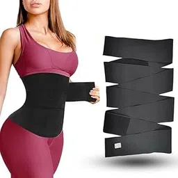fitinon Advance Wrap Elastic Waist Belt Band Weight Loss Flat Belly Belt Body Shaper Abdominal Belt After Delivery for Tummy Reduction Tummy Wrap Waist Trainer (Free Size) Black-picture-52