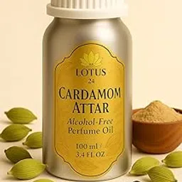 LOTUS24 Cardamom Attar | Natural Unisex Perfume Oil | Spicy & Sweet Long-Lasting Alcohol-Free Fragrance | 100ml (3.4 fl. oz.) + Free 6ml (0.2 fl. oz.)-picture-11