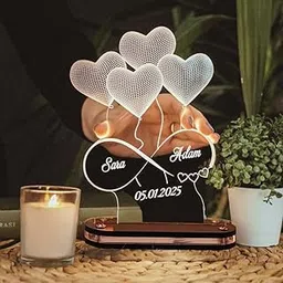 ADFUSION Personalized 3D LED Night Light, Heart Balloon Design with Custom Names and Date, Wedding Anniversary Gift Lamp, Custom Names & Date Romantic Night Light Gift (White, Small)-picture-67