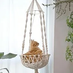 R.R.LALA Cat Hammock Boho Cat Bed Cat Wall Furniture Cat Swing Hand-Weaved Boho cat Bed/Furniture/Hanging House Without Any Pillow Color: Off White-picture-35