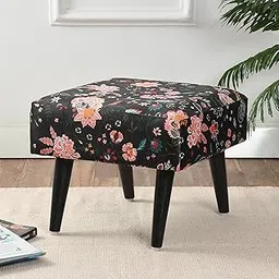 Velvet Ottoman Bench Stool for Living Room, Puffy Pouffe Pation Bench for Sitting Footrest Footstool (14Inch Height, Black)-picture-19