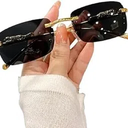 Cottage Handicraft Mc Stan Rimless uinsex Sunglasses Retro Luxury Gold Metal Frameless Rectangle Leopard Arms Colored Lens Sunglasses for Women Men Pack of 1-picture-14