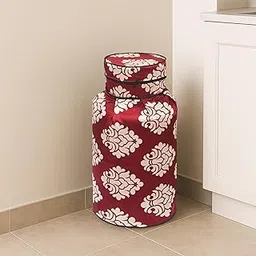 Heart Home Polyester Cylinder Cover with Zip Closure | Dustproof Gas Cylinder Cover for Home, Kitchen & Restaurant | Kniting Square Design - Maroon-image-79