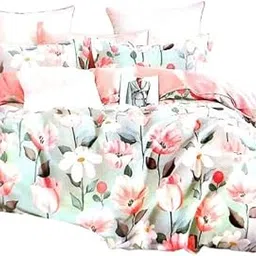 Floral Bedding Set with Pink and White Flowers, Duvet Cover with Pillowcases, Soft Microfiber-image-7