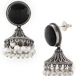 el regalo Ethnic Oxidized Stone Stud Jhumka Earrings for Girls/Women- Exquisite Silver Lookalike Jhumki-picture-24