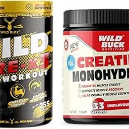 WILD BUCK Wild Pre-X3 Hardcore Pre-Workout Supplement powder, Energy Drink with Creatine Monohydrate, Arginine AAKG, Beta-Alanine - For Men,Women [30-60 Servings,Virgin Mojito, 255g] + WILD BUCK Creatine Monohydrate Powder, Strength,Reduce Fatigue,100% Pure Creatine, Lean Muscle Building, Supports Muscle Growth, Athletic Performance, Recovery [33 Servings, Unflavoured]-picture-13