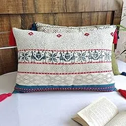 Luxury Cotton Handmade Decorative Boho Throw Pillow Covers with Tassels 16"X24" for Decorative Sofa Couch Living Room Indoor Outdoor Chair Farmhouse (16X24 Inch Pack of 1), 250 TC-picture-21