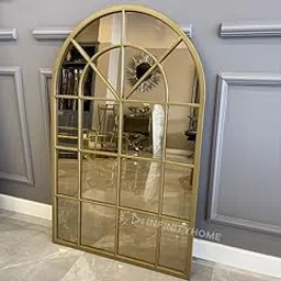 musa kazim Arch Elegant Metal Decorative Wall Mirror Window, Wall Hanging Wall Frame, Mirror Frame, Wall Mounted, For Living Room, Bedroom, Office (Golden) image 1