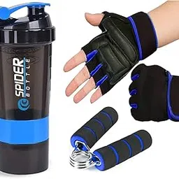 Shaker Bottle Combo of Gym Shaker, Gym Glove and Mini Gripper for Gym&Fitness Kit|Gym Shaker|Workout Bottle| Sports Gripper|Workout Gym Gloves with Foam Hand Gripper Support for Men Women (Blue)-picture-18