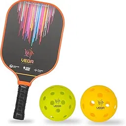 Vega Pickleball Paddle Set | 11mm Fibre Glass Pickleball Paddle | Lightweight Racket for Adults & Kids | 1 Indoor & 1 Outdoor High Bounce Ball | Indoor Outdoor Play (Orange)-picture-21