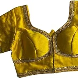 Women's Pure Italian Silk Embroidered V Neck Elbow Half Sleeve Readymade Saree Blouse Indian Ethnic Designer Stitched-picture-27