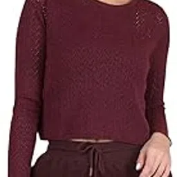 crimsoune club Women's Wine Embroidered Crop Length Acrylic Sweater-picture-32
