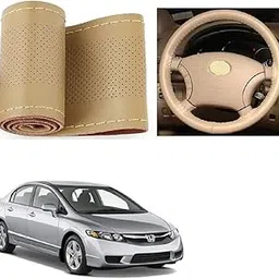 Car Steering Wheel Cover with Needle Thread Leather Sleeve Anti-Slip Breathable Full Beige Color Suitable for Honda Civic 2005-picture-37