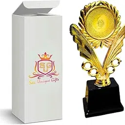 SAI UNIQUE GIFTS Premium Golden Trophy – Stylish Leaf Pattern Award with Black Base & Gift Box | Perfect for School Events, Corporate Awards, Sports & Competitions-image-76