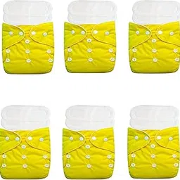 Kritiu Baby Cloth Diapers 0 To 3 Years | Side Leakage Proof Washable Reusable Diaper For New Born Baby 6 Diaper 12 White Insert Pad (Pack Of 18) (Yellow)-picture-38