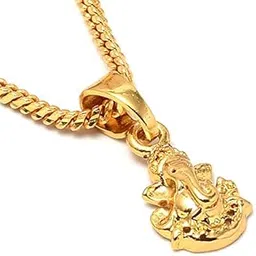 Pendant with Chain Ganesh Ji, Ganpati Maharaj Design Gold Plated Jewelry for Men-Women-picture-25