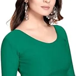 (B.W. Cotton Lycra Stretchable Comfy Round Neck Elbow Length Sleeves Saree Blouse Readymade Crop Top Choli for Girls & Womens-image-2