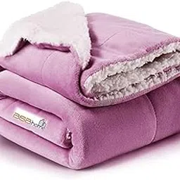 BSB HOME Polyester Micromink Warm Sherpa Super Soft Flannel Solid/Plain Blanket for Light/Mild Winter, Pink, Size 220 X 230 Cms (Approx 7.4 X 7 Ft, Double), 200 TC-picture-28